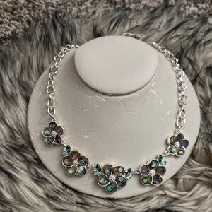 Floral Silver Necklace with Multicolor Accents